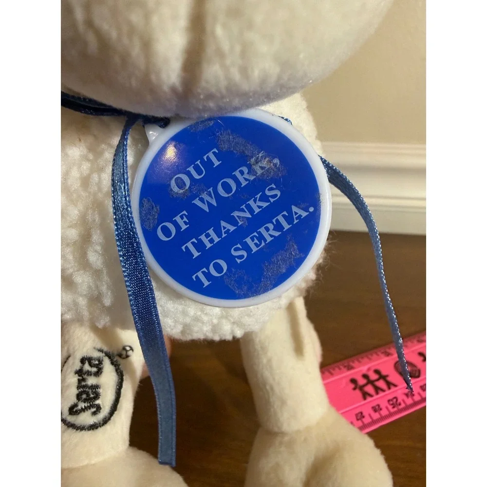 Serta Counting Sheep 7 Plush Advertising Character White Blue Medallion 8 inch